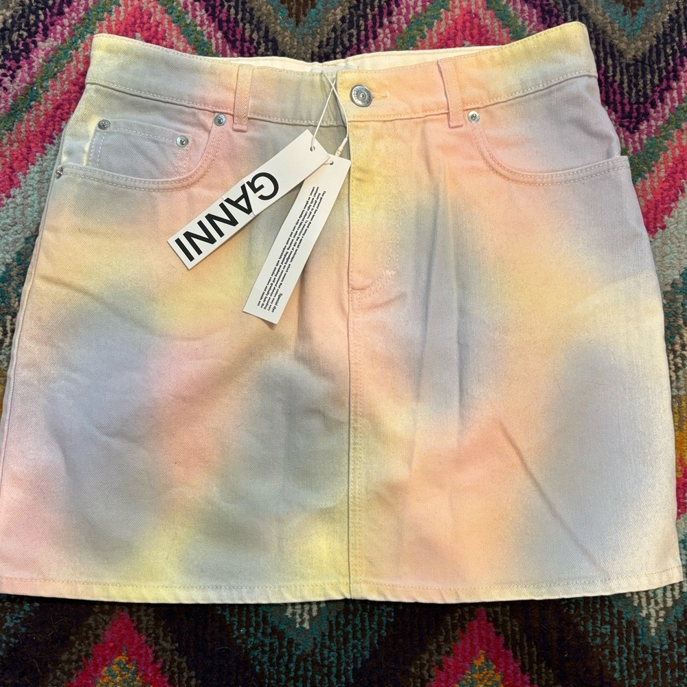 NWT GANNI Coloredwashed Denim Mini Skirt - Picture 3 of 5